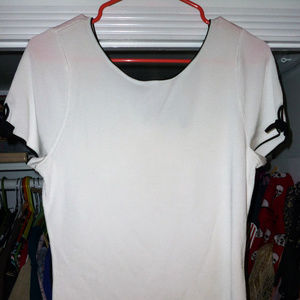 WHBM black ecru top L cap slvs nylon rayon NWT